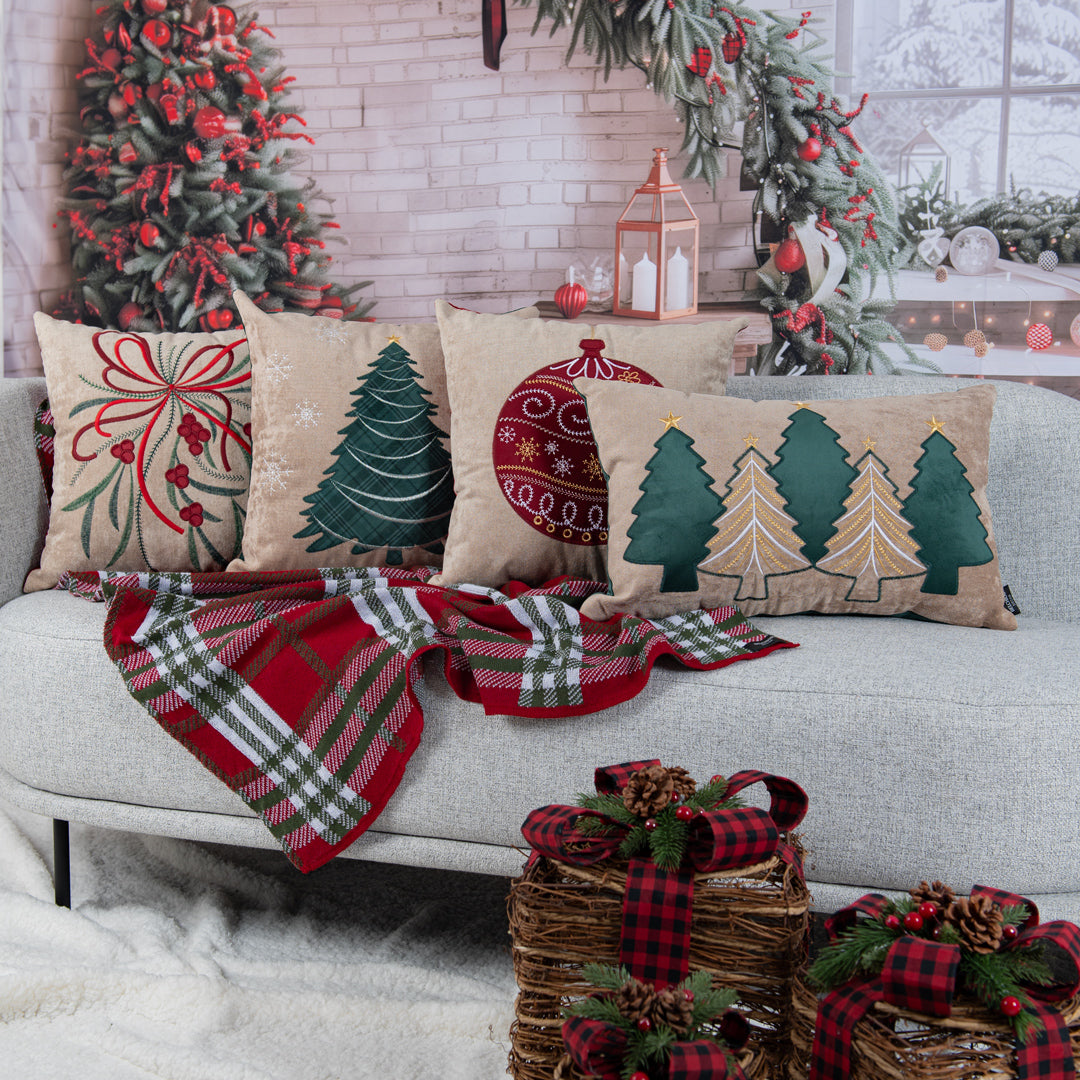 Manta Natalina em Tricot Xadrez Vermelho e Verde 90x180