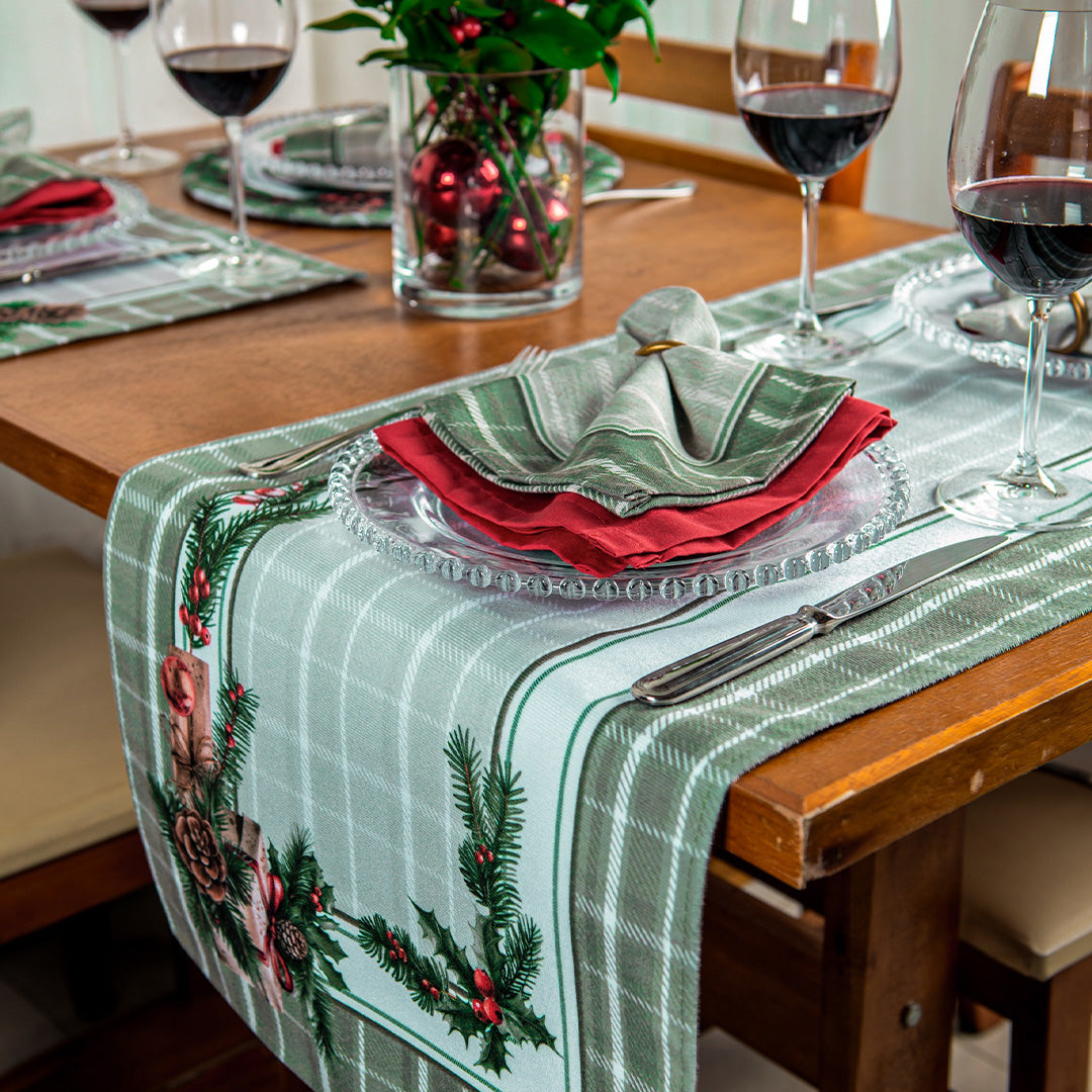 Caminho de Mesa Presentes de Natal c/ hidrorrepelência 42x141cm