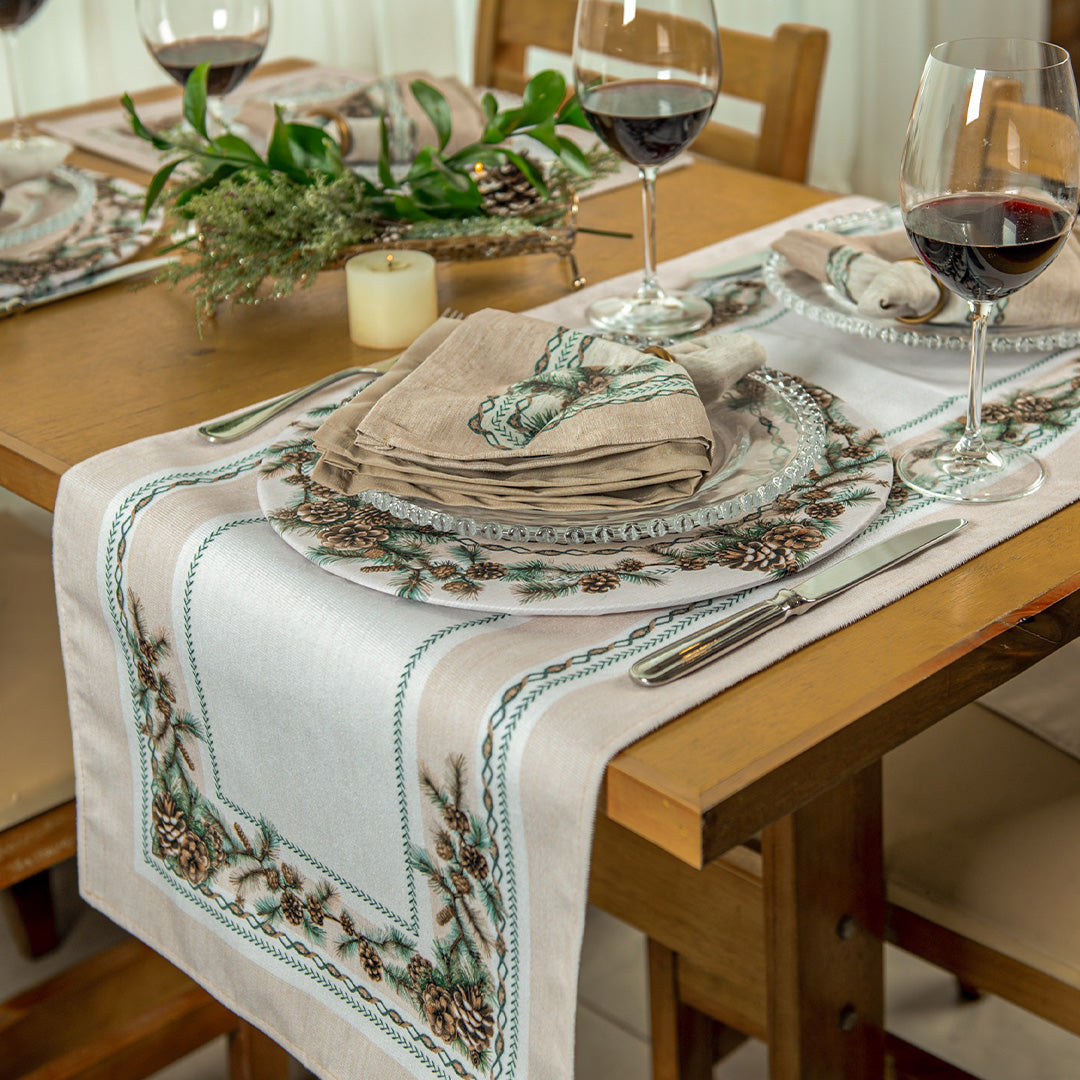 Caminho de Mesa Pinhas Natalinas c/ Hidrorrepelência 42x141cm