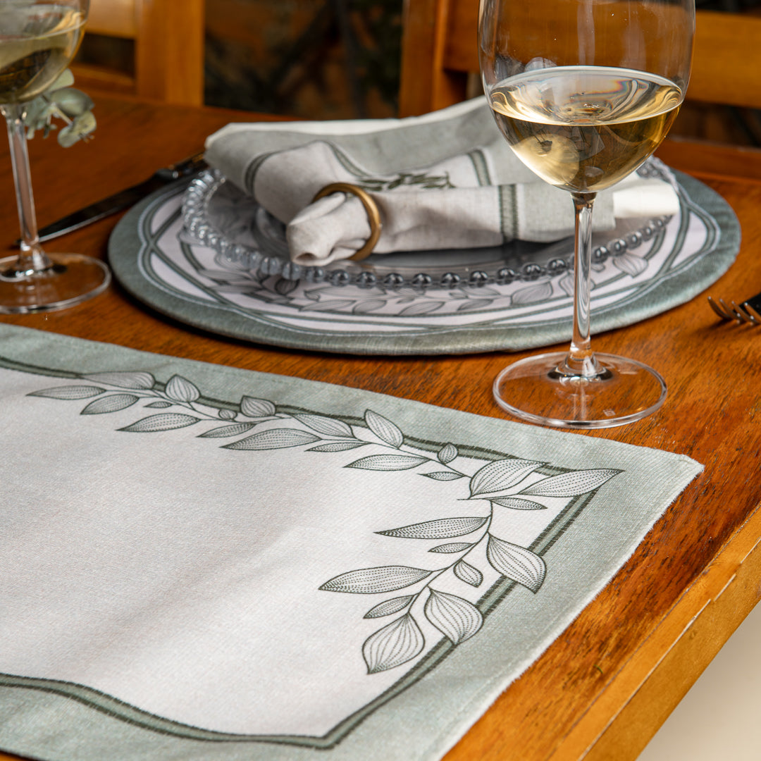 Kit 2 Jogo Americano Folhas Verdes c/ Hidrorrepelência 48x31