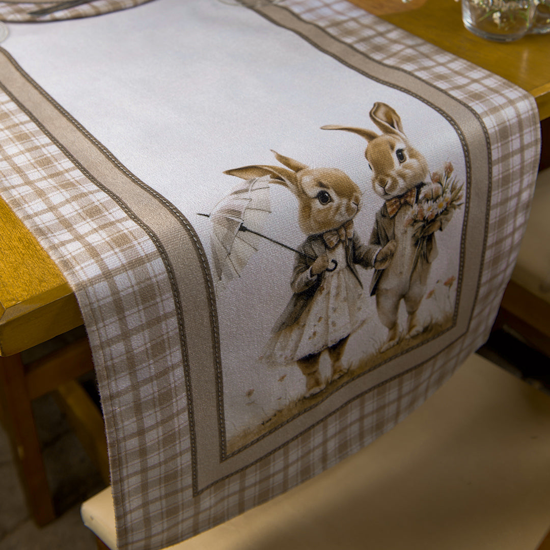 Caminho de Mesa Casal de Coelhos Páscoa 43x141cm