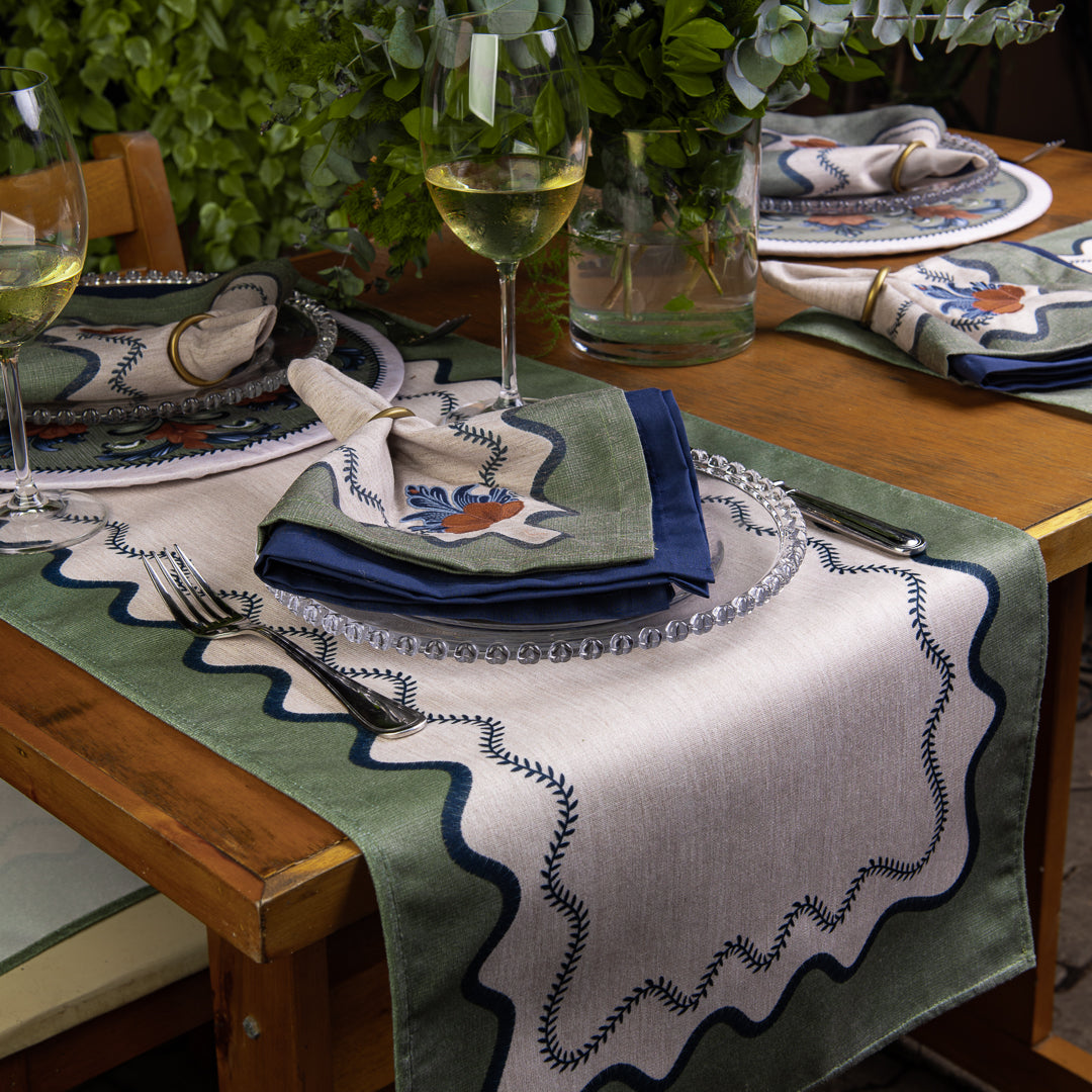 Caminho de Mesa Florence Verde c/ Hidrorrepelência 43x141cm