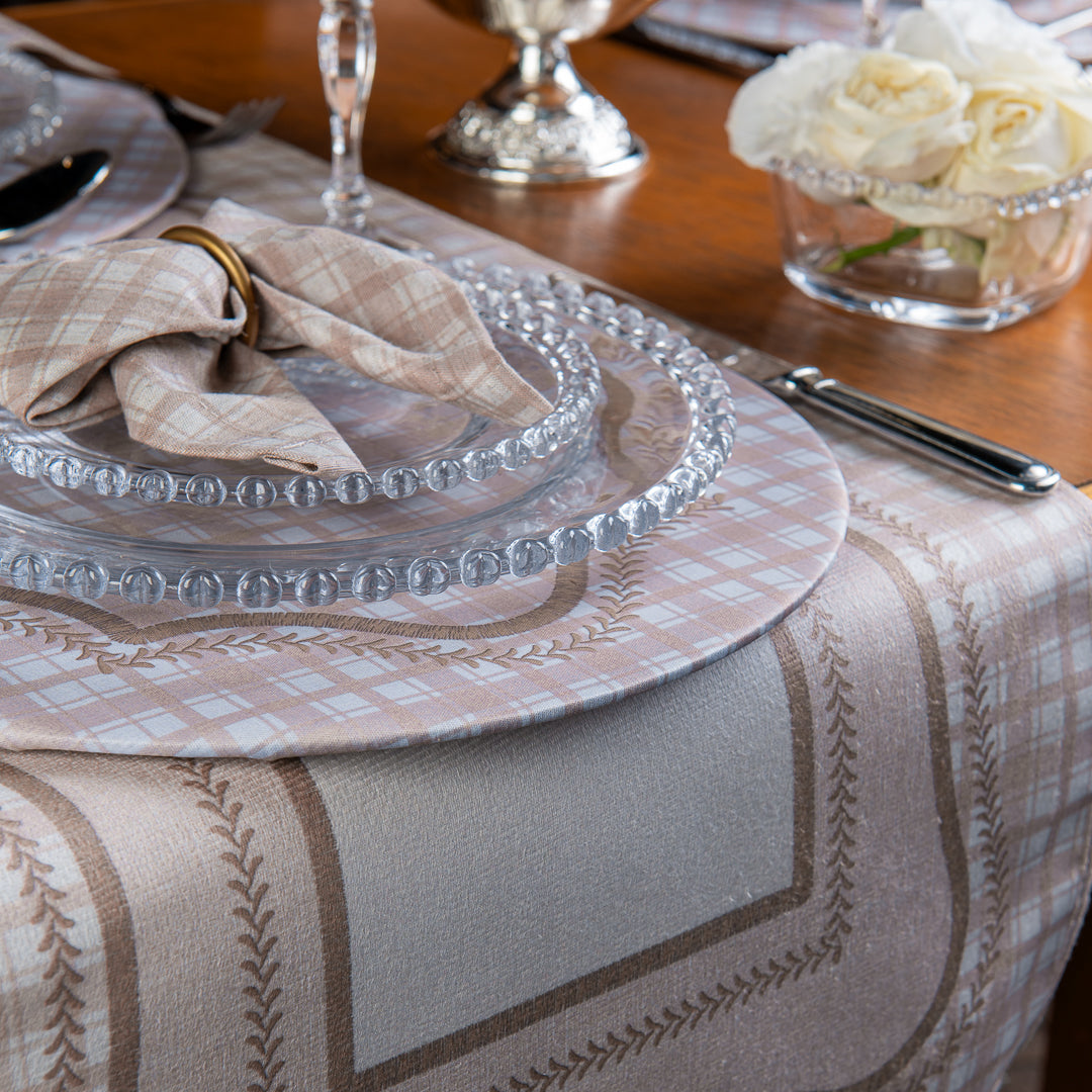 Caminho de Mesa Xadrez Bege c/ Hidrorrepelência 43x141cm