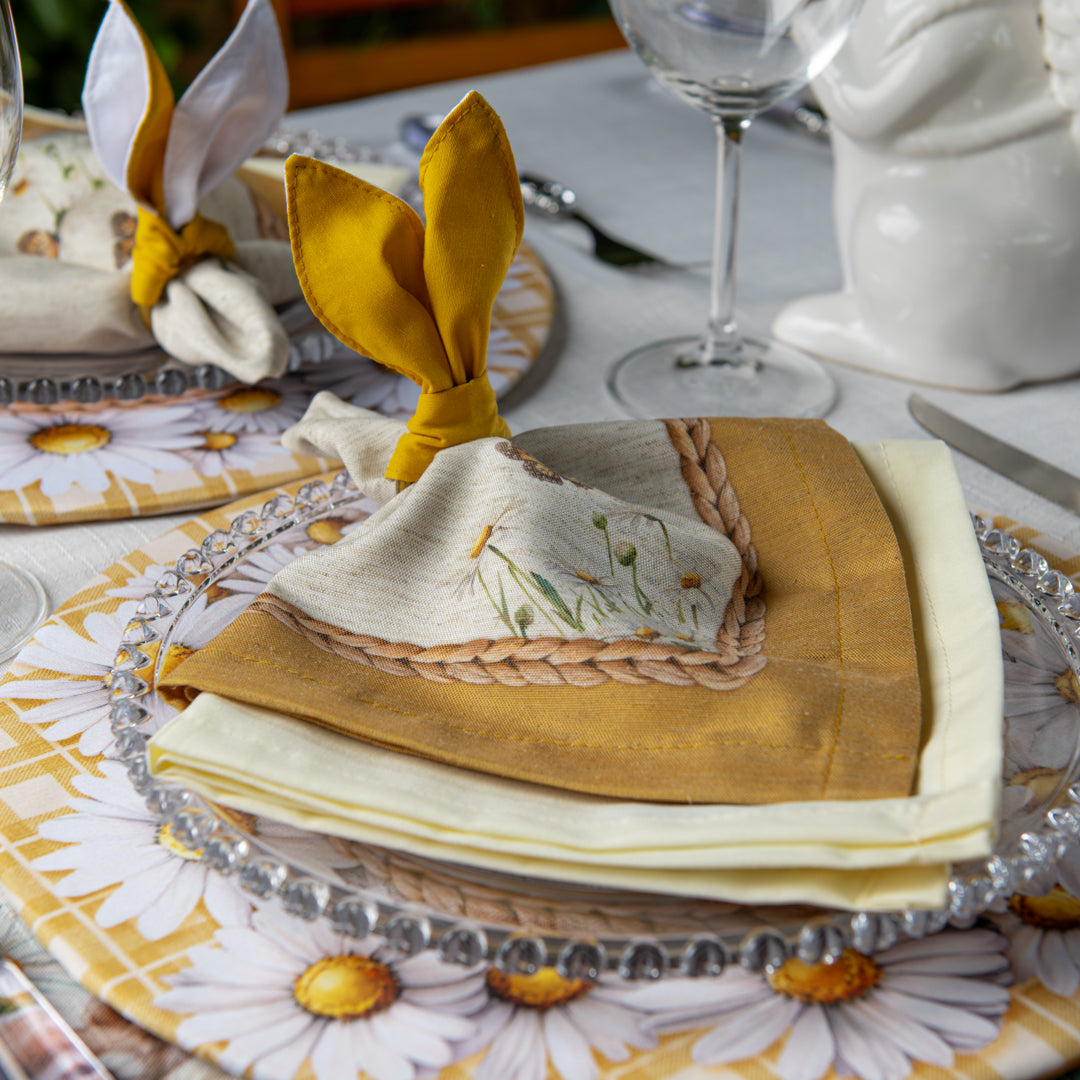Kit 2 Guardanapos Linho Mostarda Páscoa 40x40cm