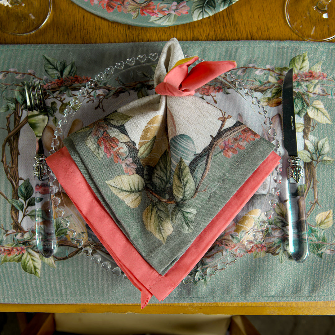 Kit 2 Guardanapos Linho Verde Ovos de Páscoa 40x40cm