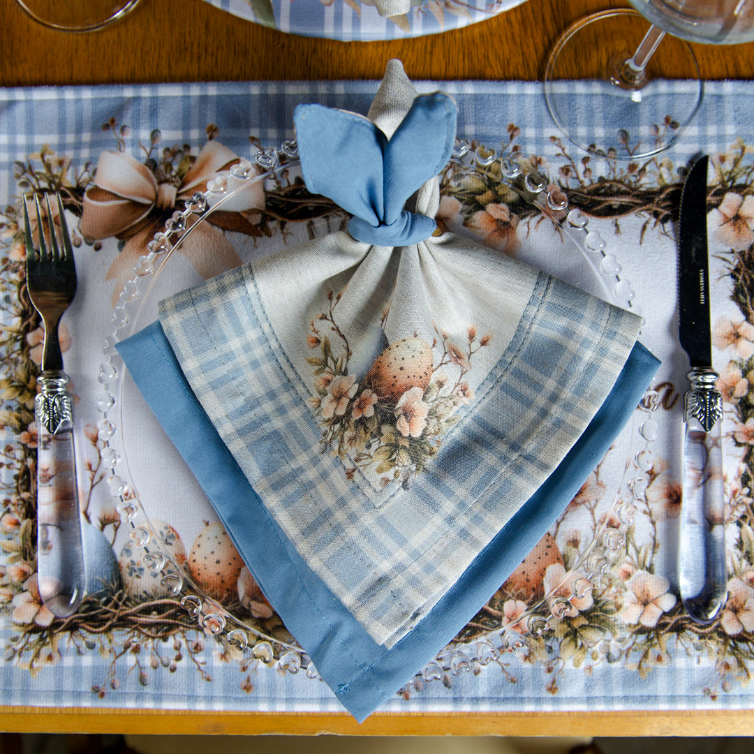 Kit 2 Guardanapos Linho Xadrez Ovos de Páscoa 40x40cm