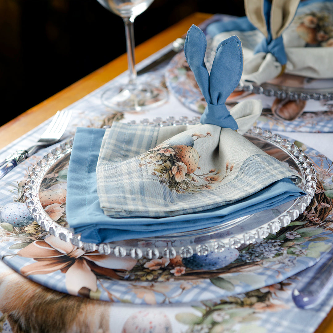 Kit 2 Guardanapos Linho Xadrez Ovos de Páscoa 40x40cm