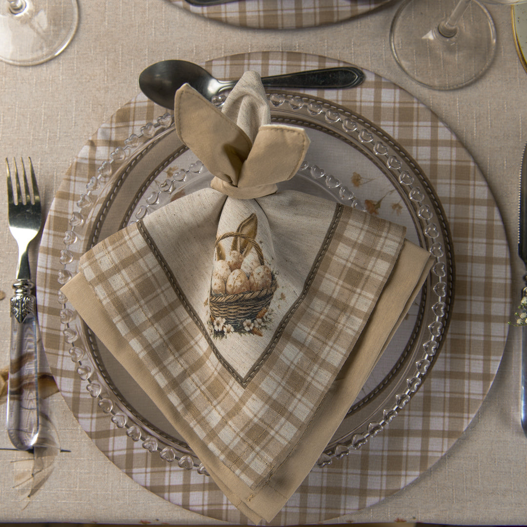 Kit 2 Guardanapos Linho Xadrez Cesta Ovos de Páscoa 40x40cm