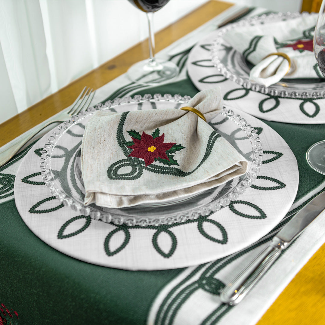 Kit 2 Guardanapos Linho Bordado Flor de Natal 40x40cm