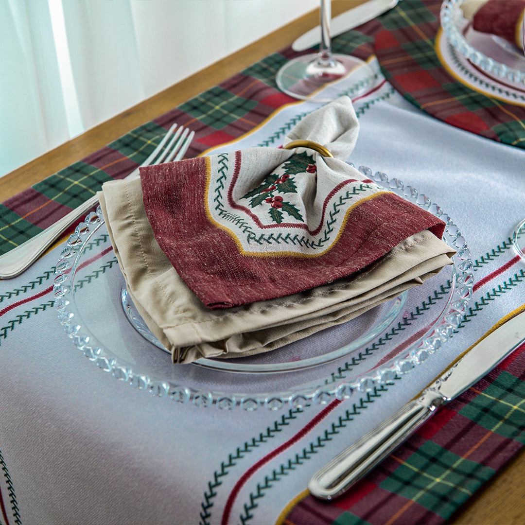 Kit 2 Guardanapos Linho Bordado Vermelho Natal 40x40cm