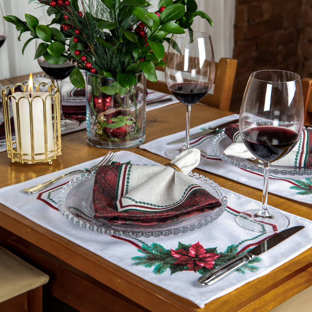 Kit 2 Guardanapos Natalino Linho Xadrez Vermelho 40x40cm