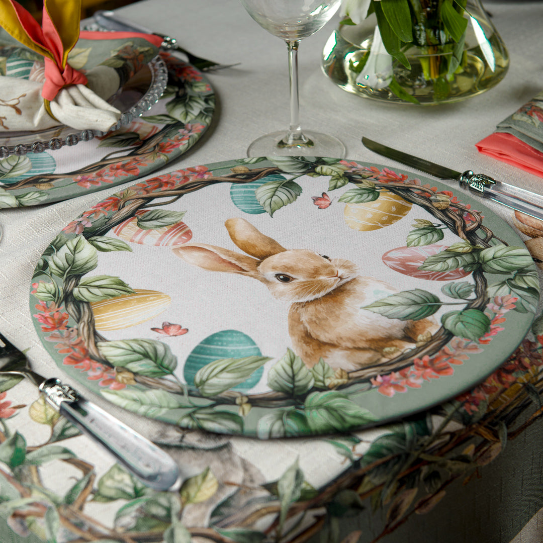 Kit 2 Capas p/ Sousplat Guirlanda Coelho e Ovos de Páscoa 35x35cm