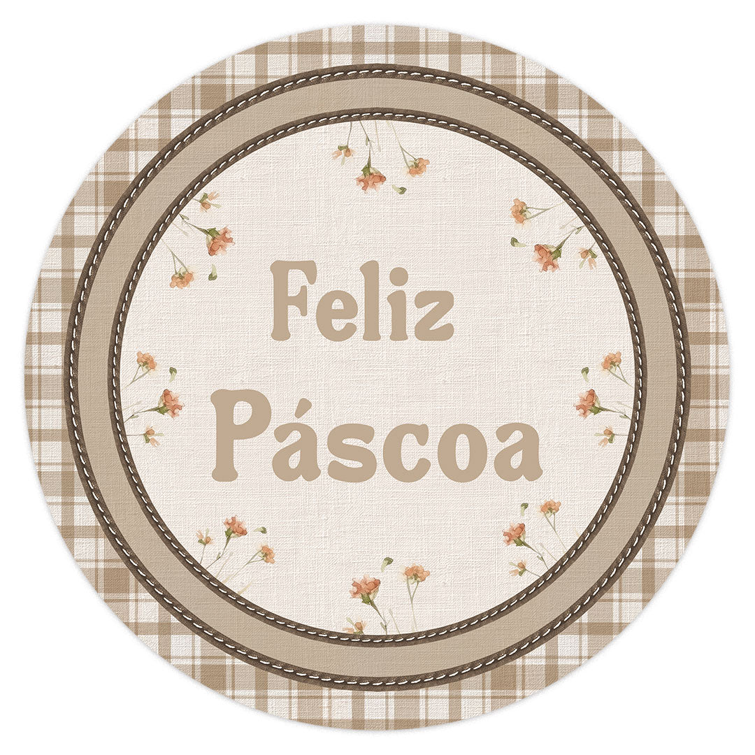 Kit 2 Capas p/ Sousplat Xadrez Bege Feliz Páscoa 35x35cm