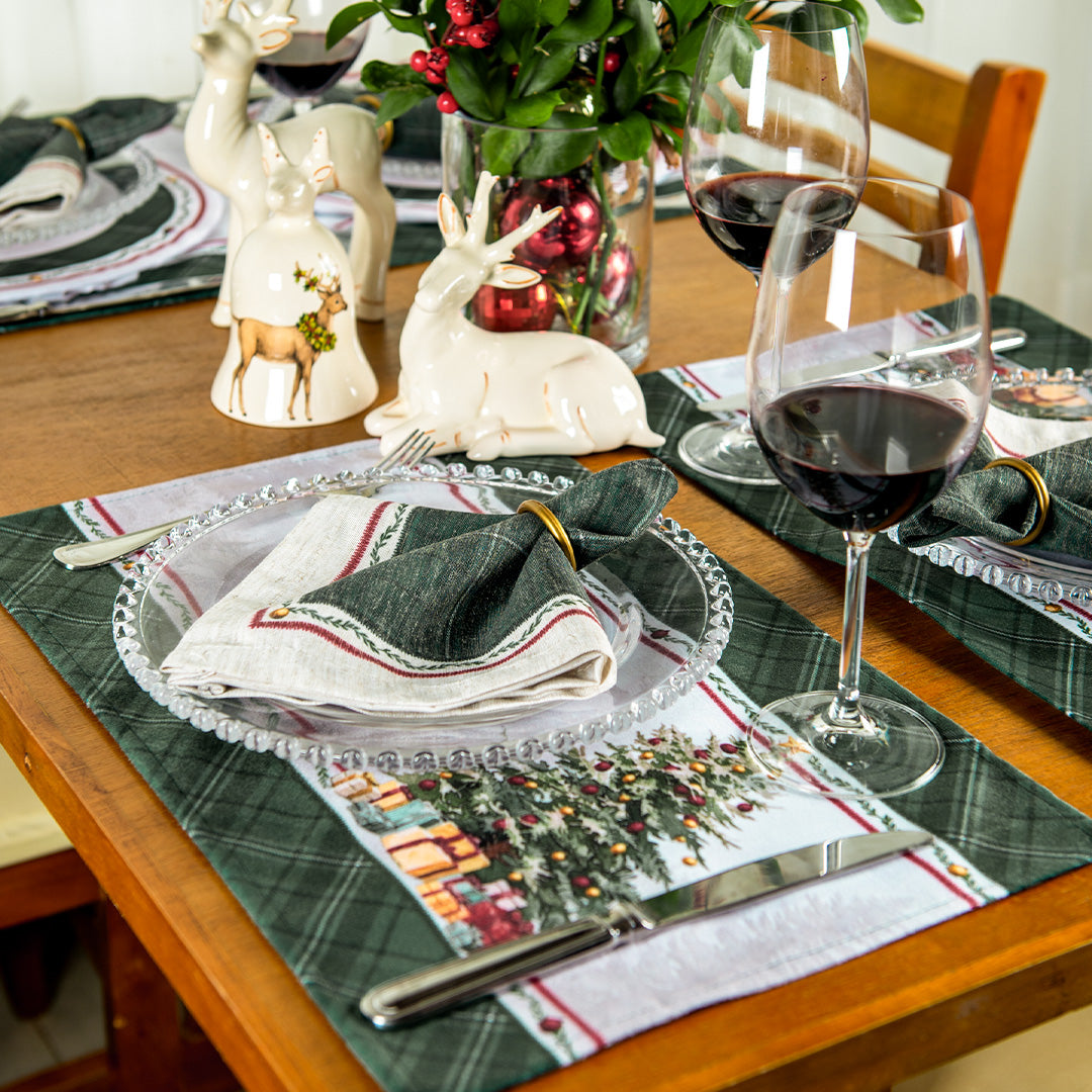 Kit 2 Jogo Americano Papai Noel e Árvore c/ Hidrorrepelência 48x31cm