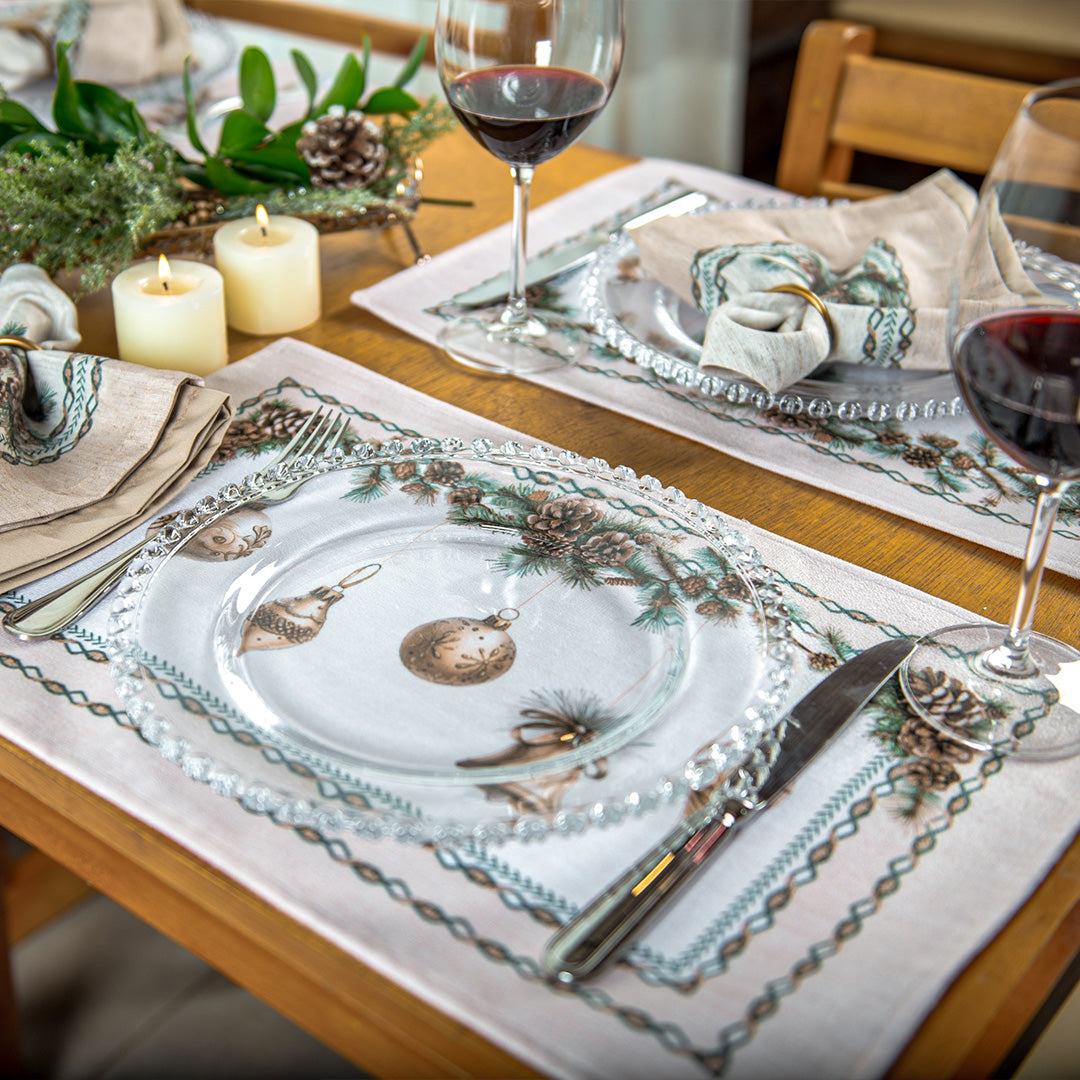 Kit 2 Jogo Americano Pinhas Natalinas c/ Hidrorrepelência 48x31cm