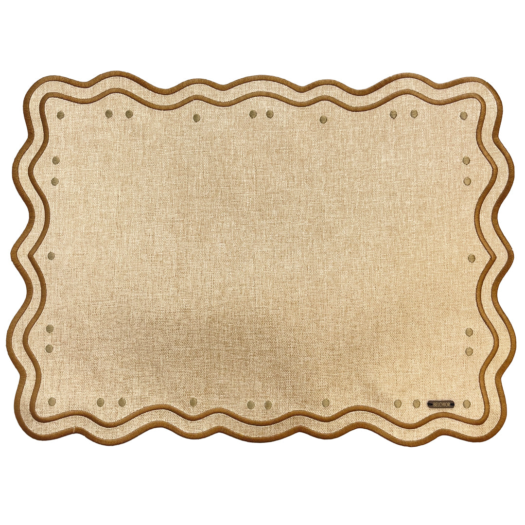 Kit 2 Lugar Americano Bordado Taupe 44x38 - Concept Naia Poá Impermeável