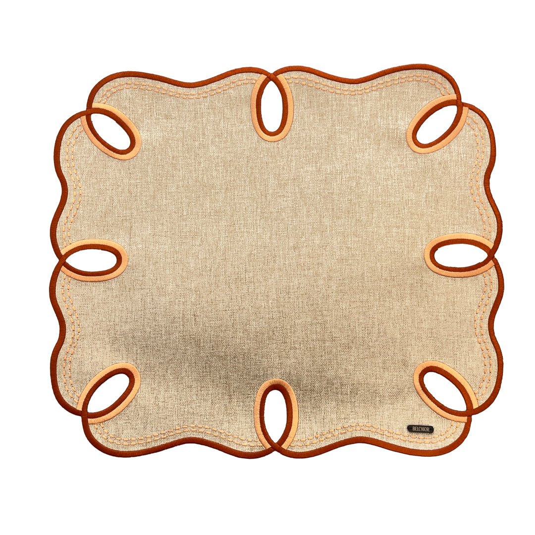 Kit 2 Lugar Americano Bordado Laranja 44x38 - Concept Ondina Impermeável