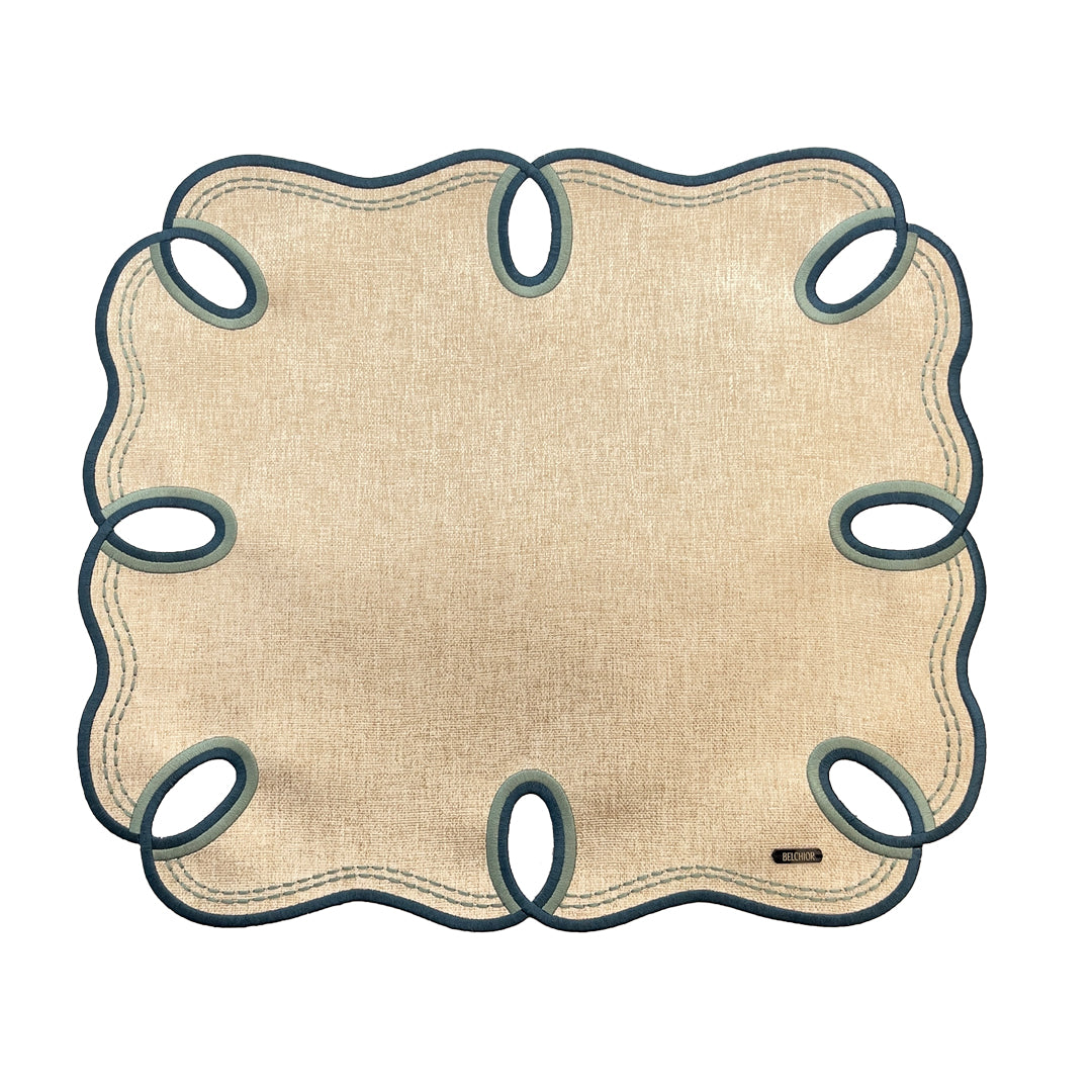 Kit 2 Lugar Americano Bordado Turquesa 44x38 - Concept Ondina Impermeável