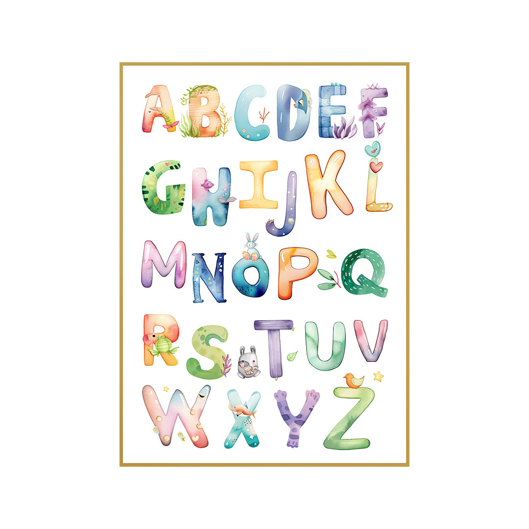 Quadro Infantil Alfabeto Tela Fosca Moldura Amadeirada - Pequeno 32x42cm