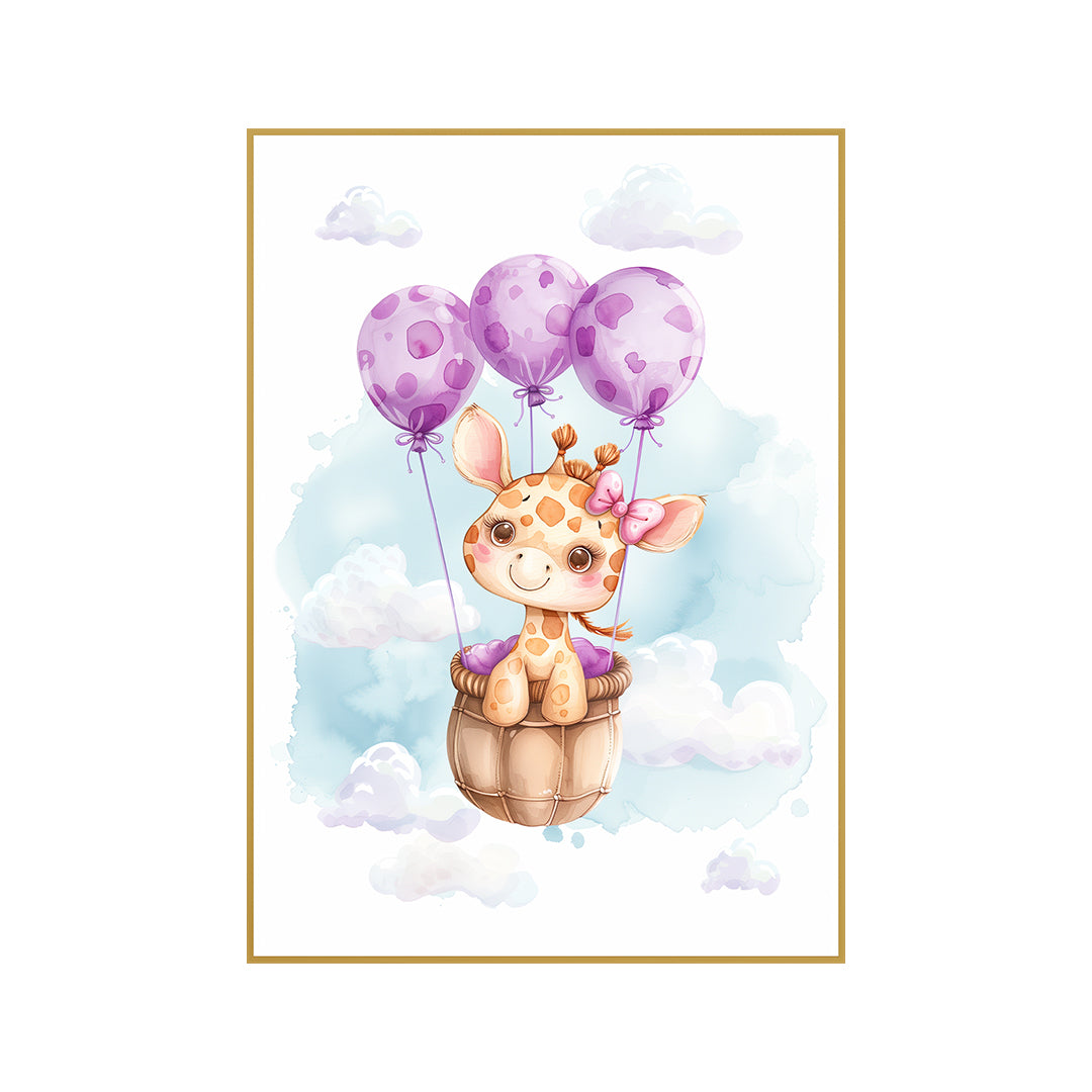 Quadro Infantil Girafa Tela Fosca Moldura Amadeirada - Pequeno 32x42cm