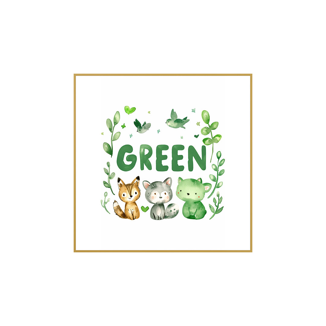 Quadro Infantil Green Verde Tela Fosca Moldura Amadeirada - Pequeno 20x20cm