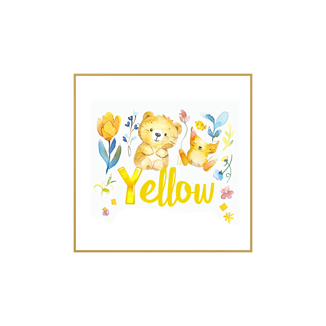 Quadro Infantil Yellow Amarelo Tela Fosca Moldura Amadeirada - Pequeno 20x20cm
