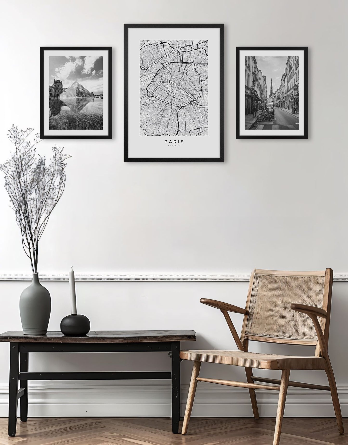 Quadro Paris França Tela Fosca Moldura Preta - Médio 50x70cm