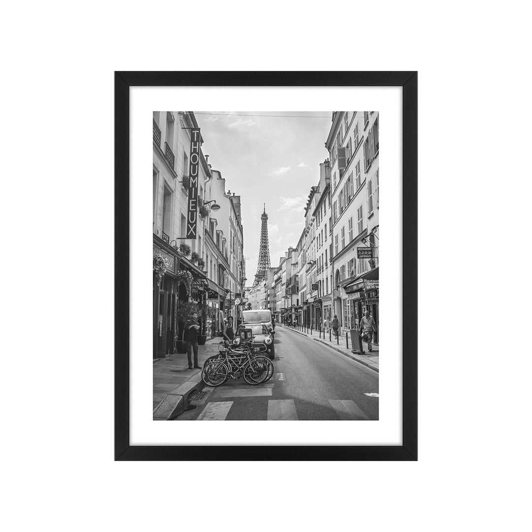 Quadro Ruas de Paris Tela Fosca Moldura Preta - Pequeno 32x42cm