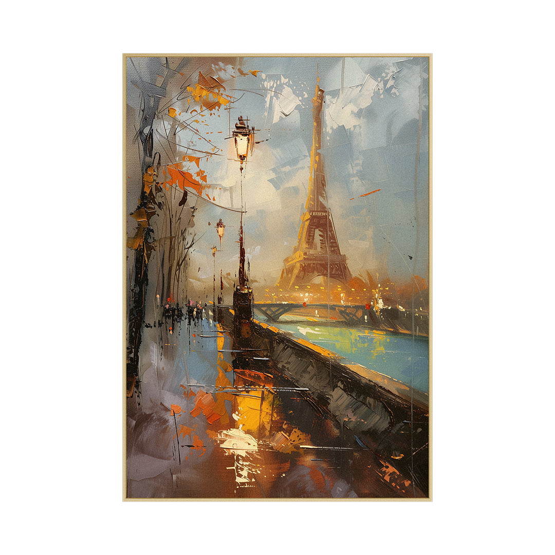 Quadro Torre Eiffel Paris Tela Fosca Moldura Amadeirada - Grande 80x120cm