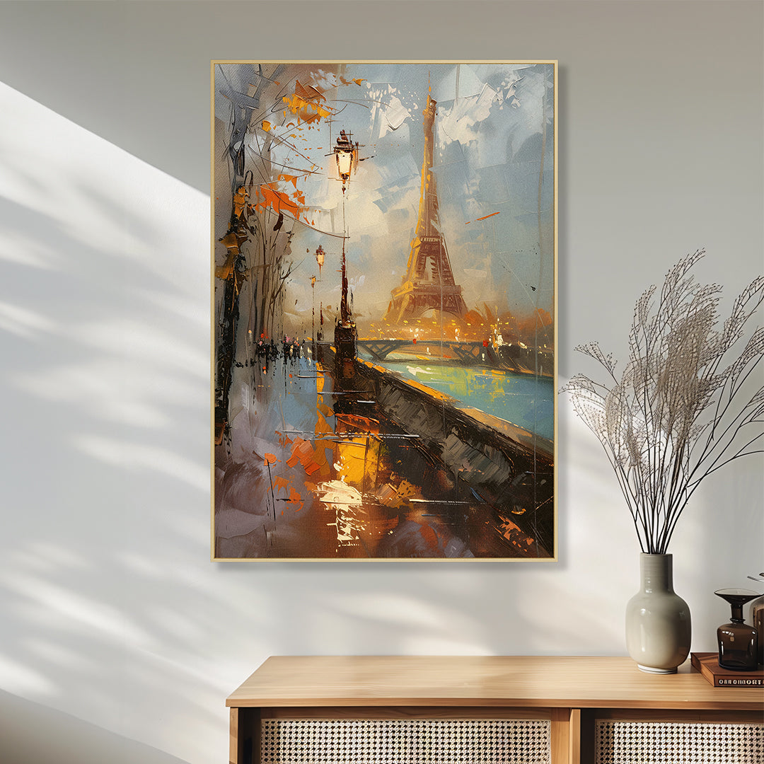 Quadro Torre Eiffel Paris Tela Fosca Moldura Amadeirada - Grande 80x120cm