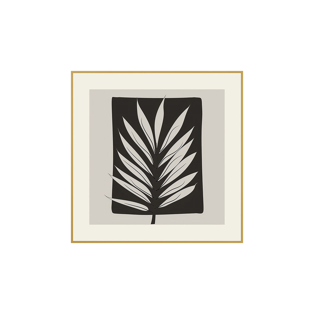 Quadro Boho Planta Tela Fosca Moldura Amadeirada - Pequeno 30x30cm