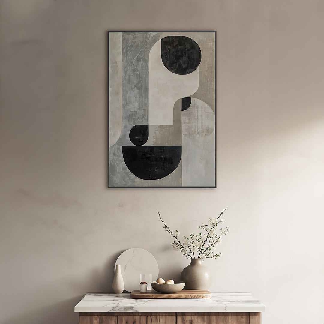 Quadro Boho Abstrato Tela em Tecido Moldura 3D Preta - Grande 80x100cm