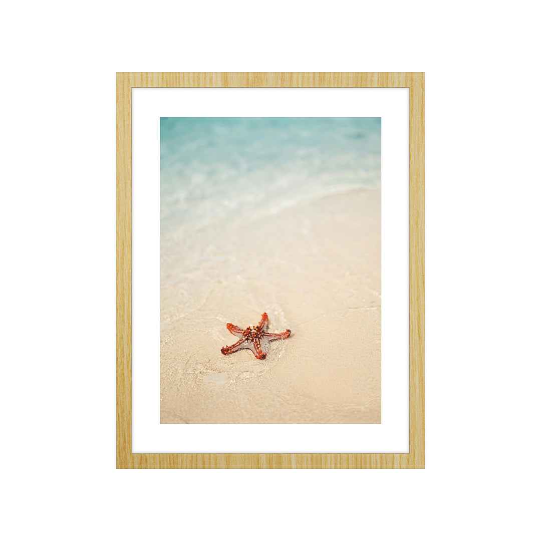 Quadro Praia Mar Tela Fosca Moldura Amadeirada - Pequeno 32x42cm