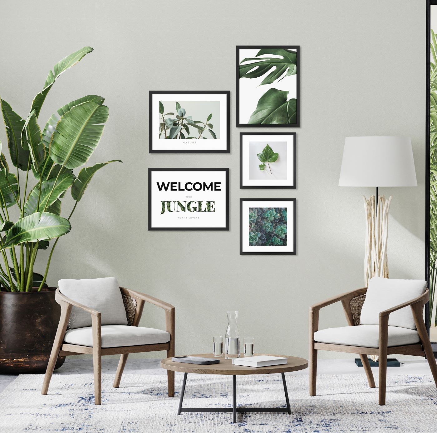 Quadro Botânico Jungle Tela Fosca Moldura Preta - Pequeno 42x32cm