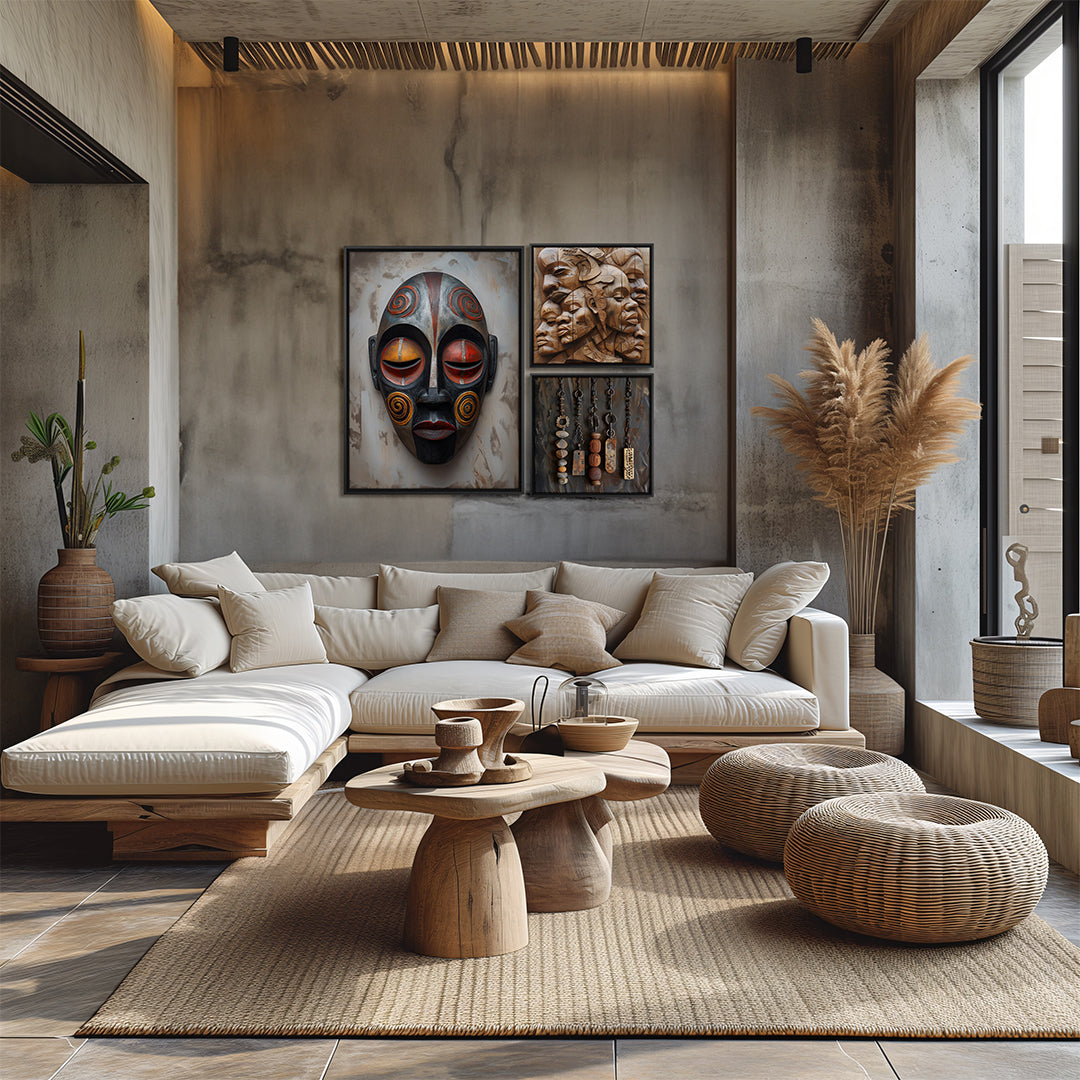 Quadro Cultura Africana Tela Fosca Moldura 3D Preta - Pequeno 40x40cm