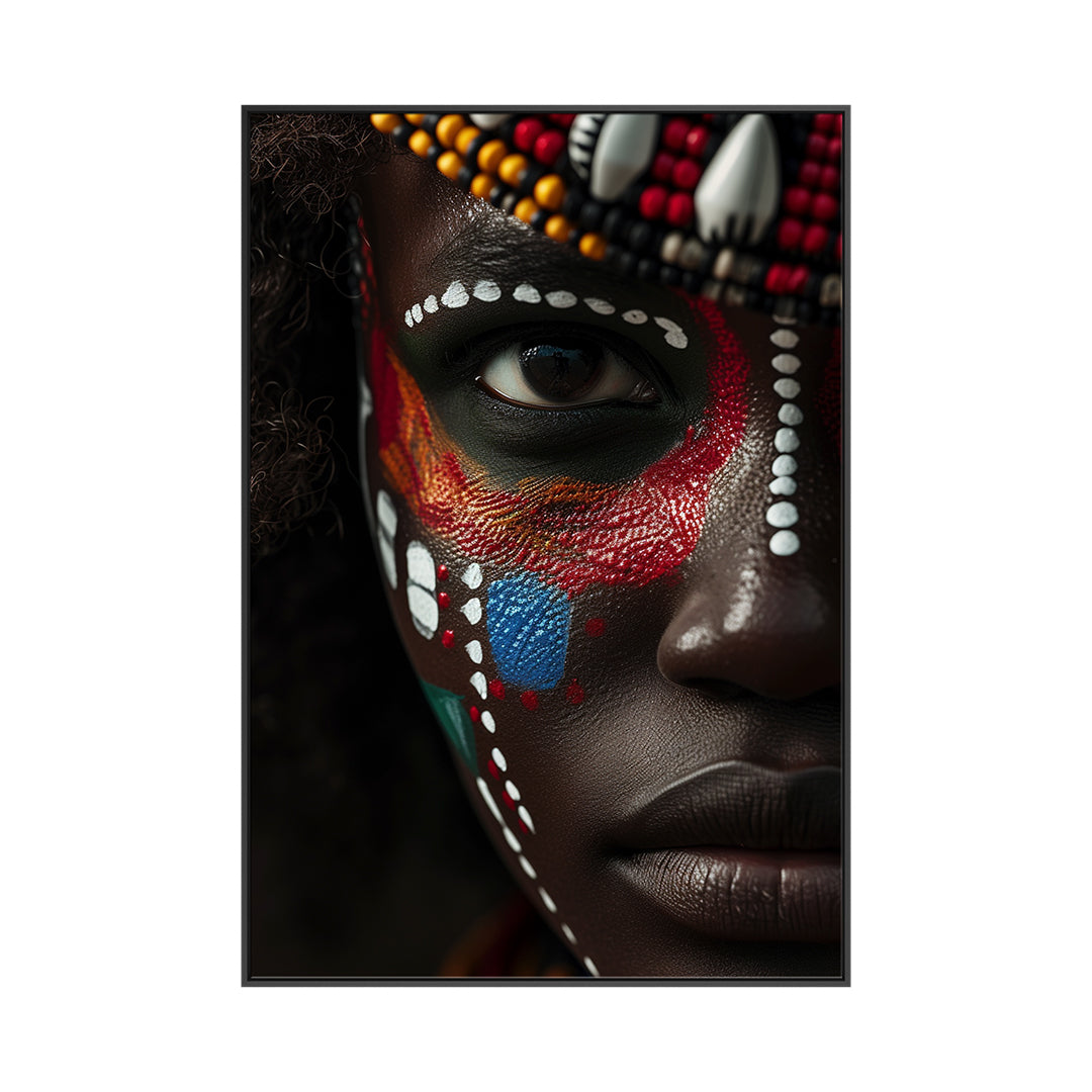 Quadro Mulher Africana Tela Fosca Moldura 3D Preta - Grande 80x120cm