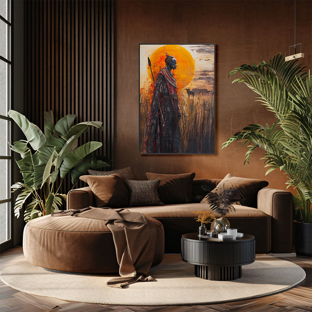 Quadro Homem Africano Tela em Tecido Moldura 3D Preta - Grande 80x120cm