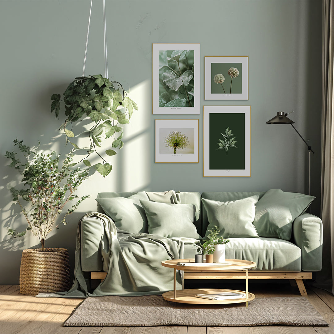 Quadro Planta Chuveirinho Tela Fosca Moldura Amadeirada - Pequeno 40x40cm