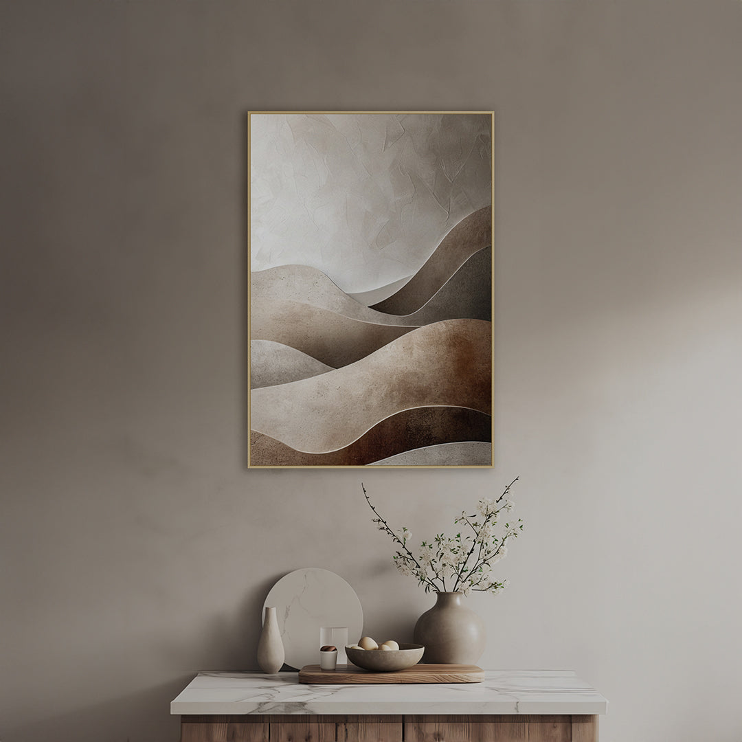 Quadro 3D Dunas Tela Fosca Moldura Ouro Antigo - Grande 80x120cm