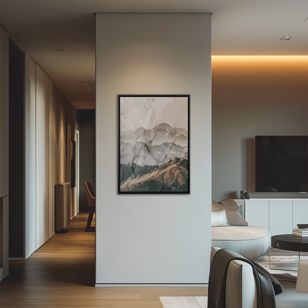 Quadro 3D Montanhas Tela Fosca Moldura 3D Preta - Grande 80x120cm