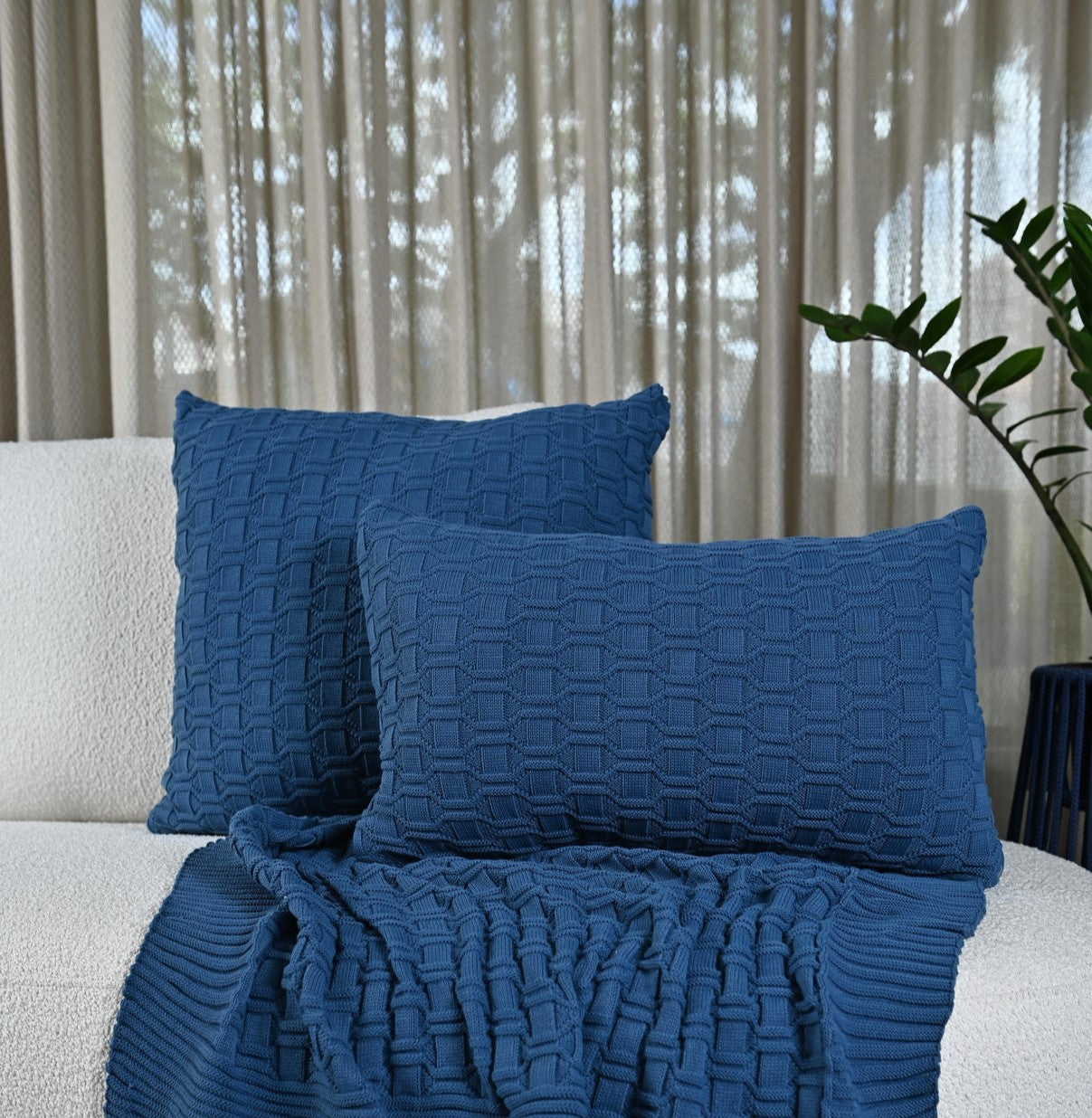 Manta Peseira de Tricot Azul jeans 90x180 cm com Tassel -Diamond