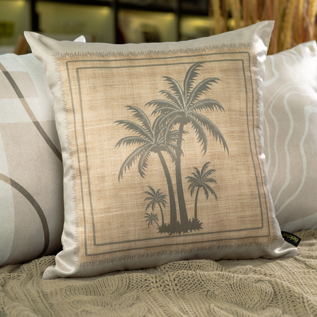 Capa Almofada Acetinada Bege Coqueiro Silk Home 43x43cm