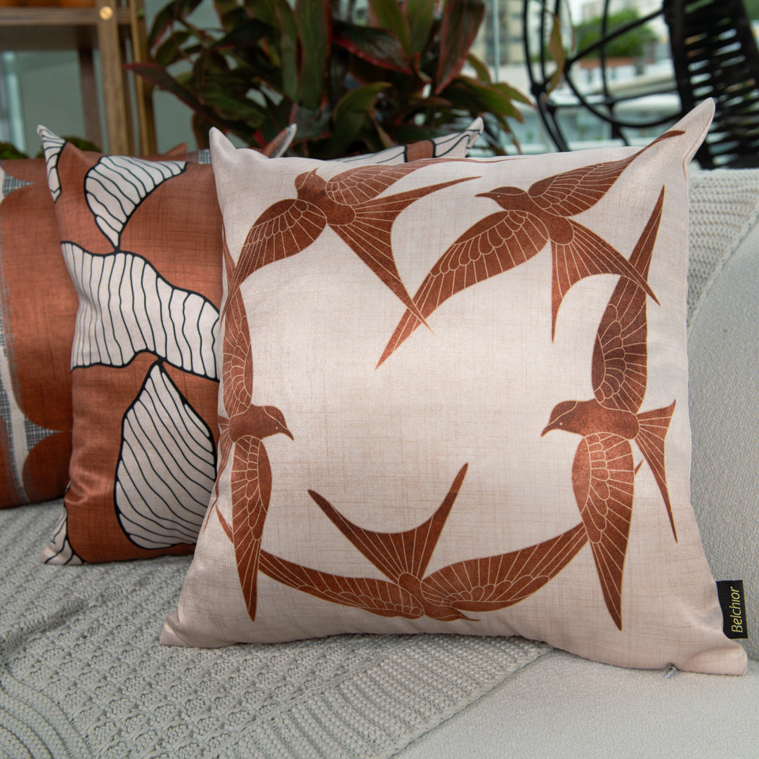 Capa Almofada Acetinada Terracota Pássaro Silk Home 43x43cm
