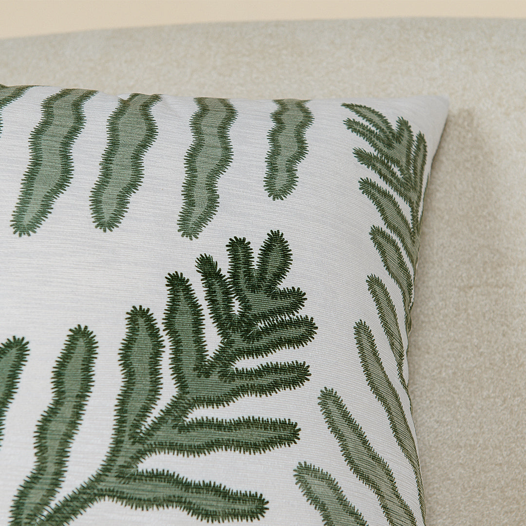 Capa Almofada Aveludada Bordado Estampado Folhas Serenity