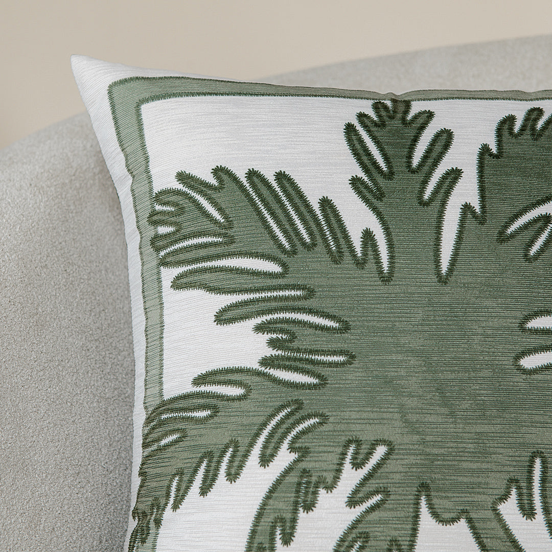Capa Almofada Aveludada Bordado Estampado Palmeira Serenity