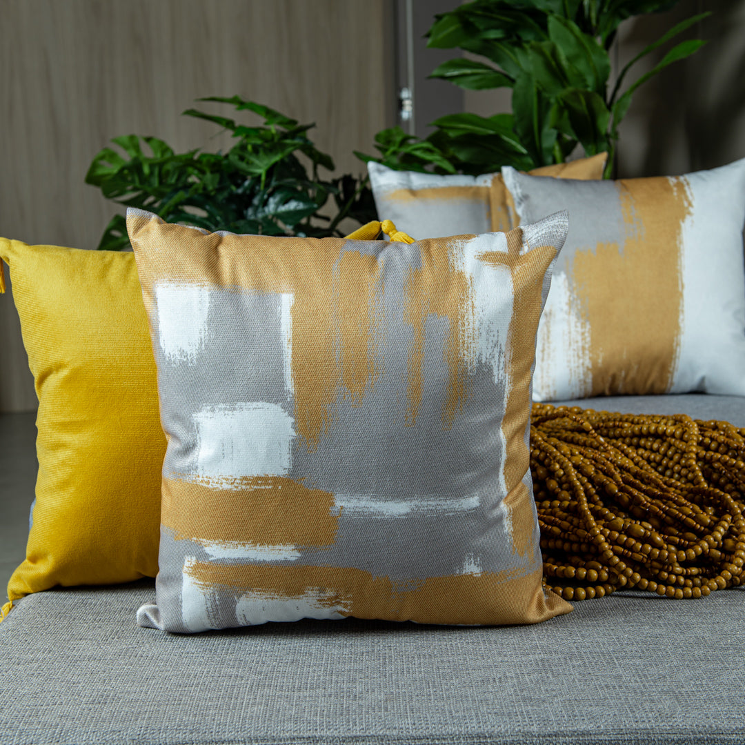 Capa Almofada Aveludada Cinza Mostarda Velveteen 43x43cm