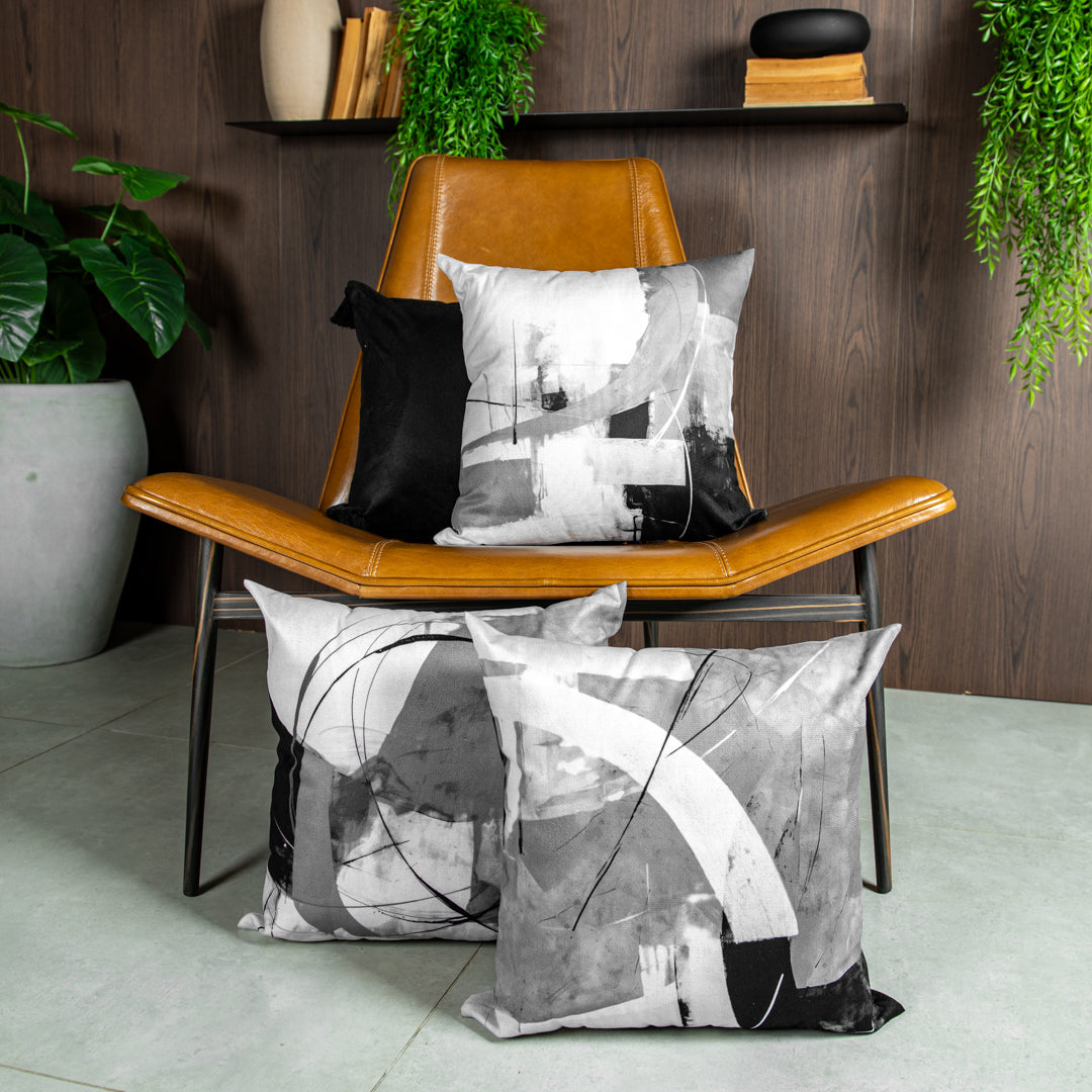 Capa Almofada Aveludada Cinza e Branca Velveteen 43x43cm