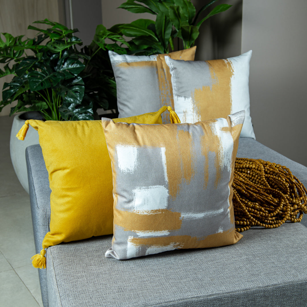 Capa Almofada Aveludada Mostarda e Cinza Velveteen 43x43cm