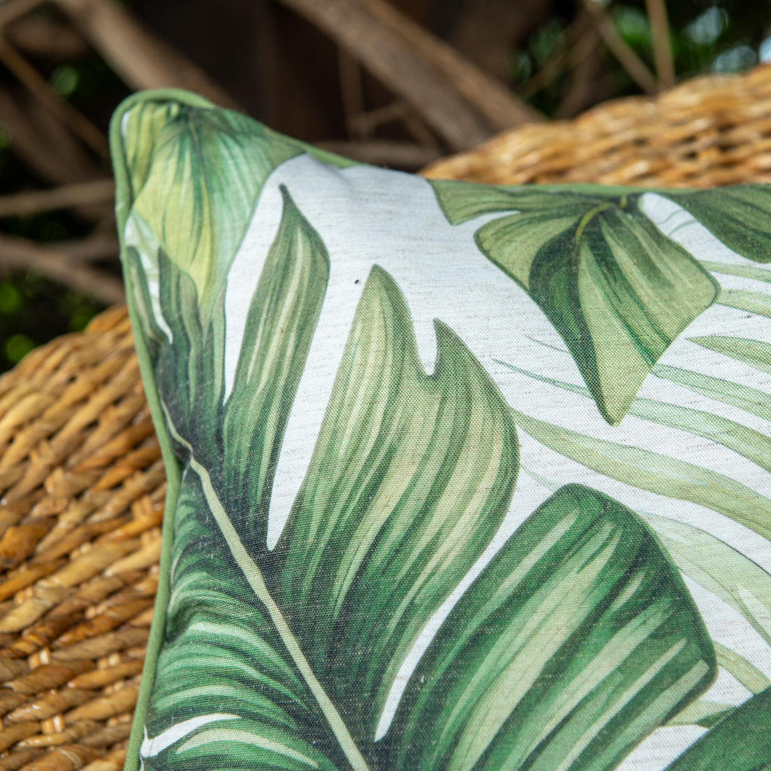 Capa Almofada Externa Garden Linho Folha Verde c/ Cordonê