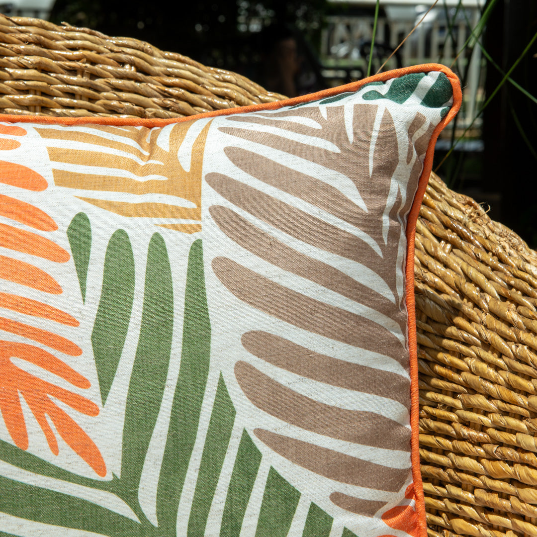Capa Almofada Externa Garden Linho Folhas c/ Cordonê